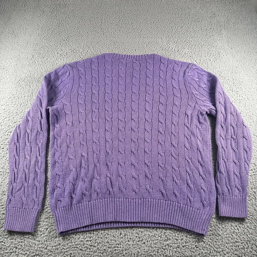 Polo Ralph Lauren Sweater Mens XL Purple Cable Knit Crewneck Long Sleeve Logo